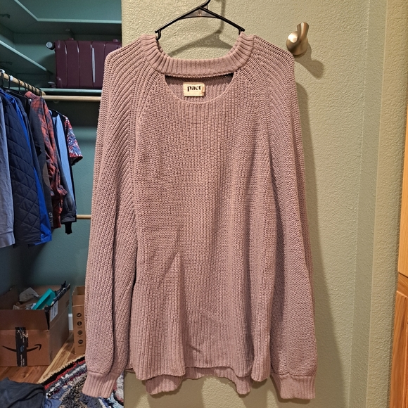 XL Pact Organic Women's Flint Grey Peek-A-Boo Crewneck Sweater - Picture 6 of 8